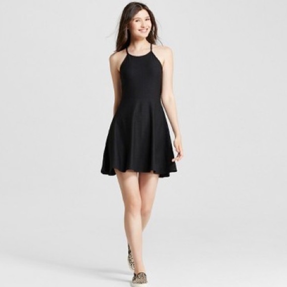black halter neck skater dress